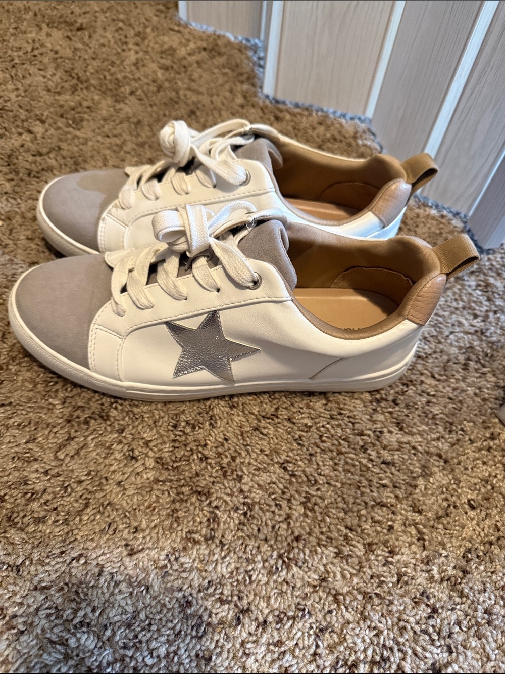 Maurices White Sneakers with Silver Star and Beige Accents